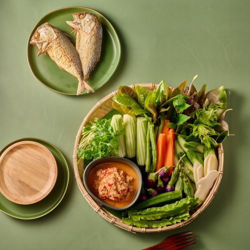 Local Vegetables Platter With Mackerel Chili Dip Paste